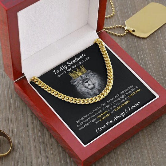 Valentines Day Gifts for him To My Soulmate Cuban Chain Necklace