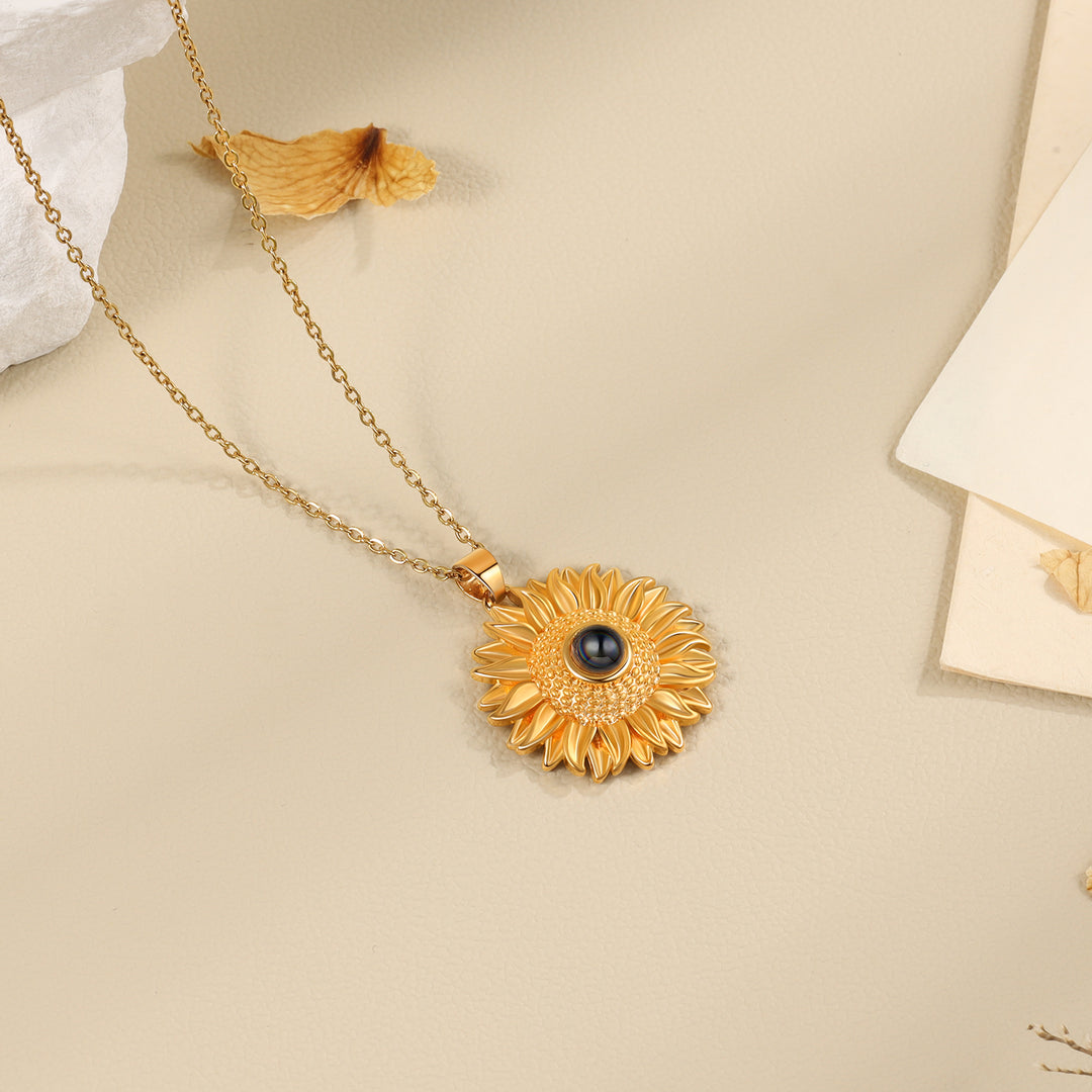 Mother's Day Gift Personalized Sunflower Projection Necklace Custom Photo Necklace