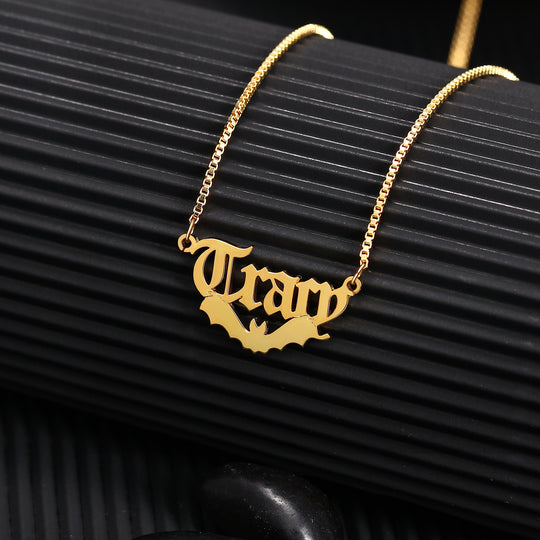 Halloween Gift Personalized Bat Name Necklace