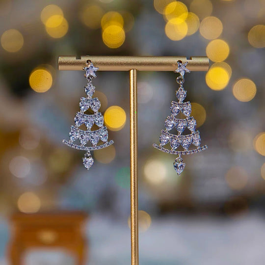 Diamond Christmas Tree Earrings