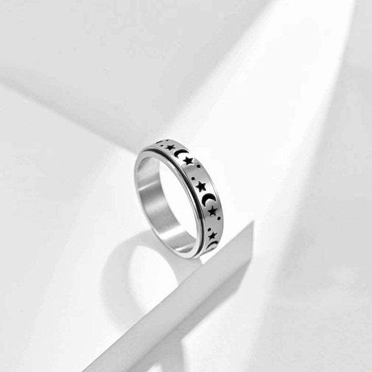 925 Sterling Silver Moon And Stars Spinning Anxiety Ring Stainless Steel / Silver / 5 Ring MelodyNecklace