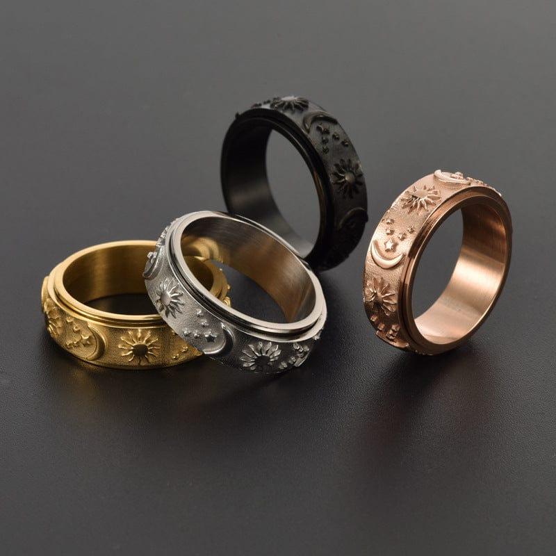 925 Sterling Silver Moon Star Sun Spinner Anxiety Ring Stainless Steel / Multi Color - A Set / 6 Rings customforher