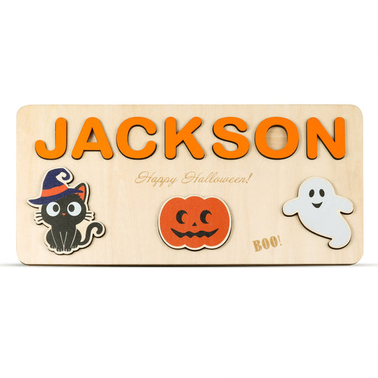 Halloween Wooden Name Puzzles Personalized Educational Toys for Toddlers