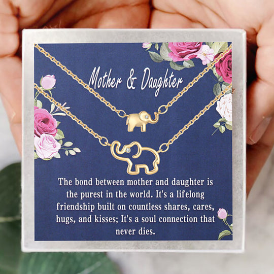 Mother and Daughter "It's A Soul Connection" Elephants Necklace Warm Gift