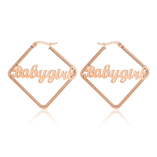 Personalized Classic Rhombus Name Earrings Customized Earrings for Her