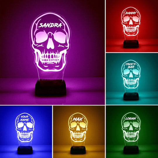 Hollowen Gift Personalized Skull Night Light Custom Name Led Lamp for Family