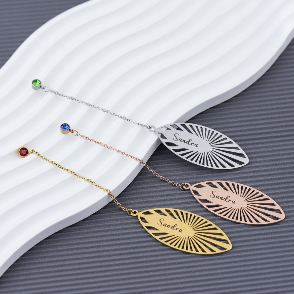 Personalized Name and Birthstone Leaf Bookmark