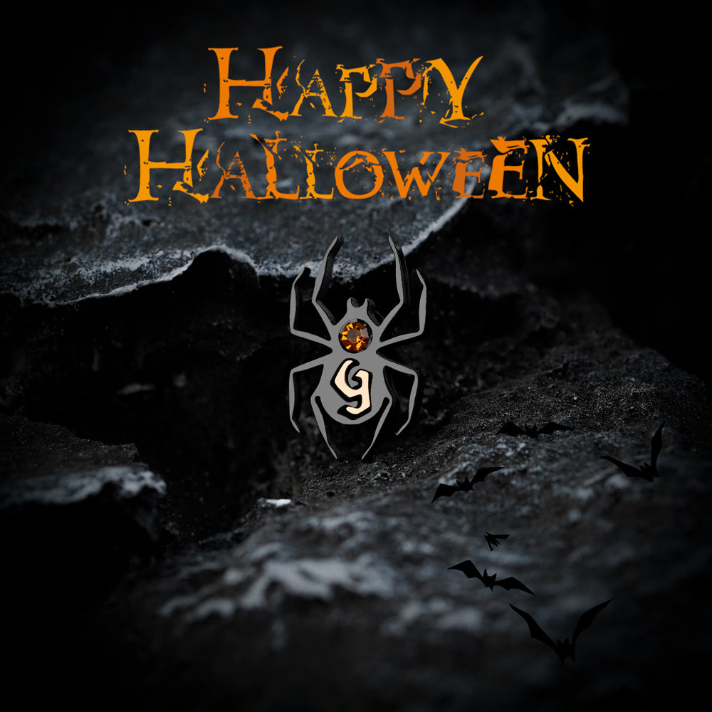 Halloween Spider Earrings with Initial and Birthstone Stud