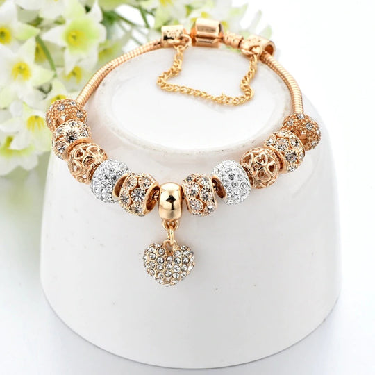 Bejeweled Crystal Heart Charm Bangle Bracelet-Boots N Bags Heaven-Boots N Bags Heaven