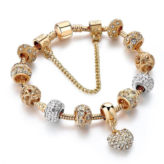 Bejeweled Crystal Heart Charm Bangle Bracelet-Boots N Bags Heaven-Boots N Bags Heaven