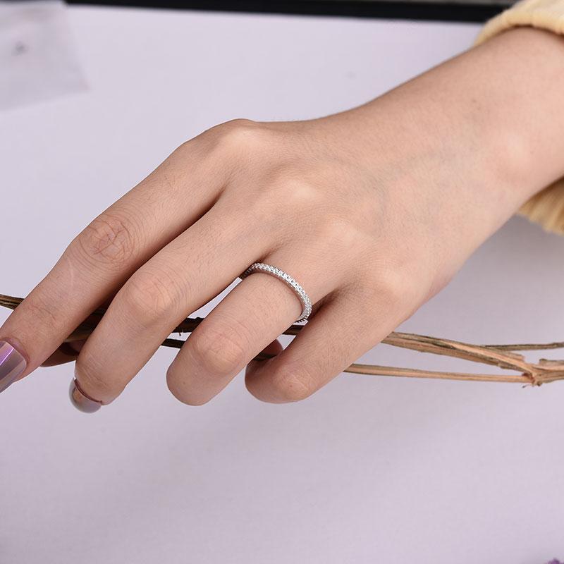 Sterling Silver Classic Full Eternity Thin Wedding Band For Women