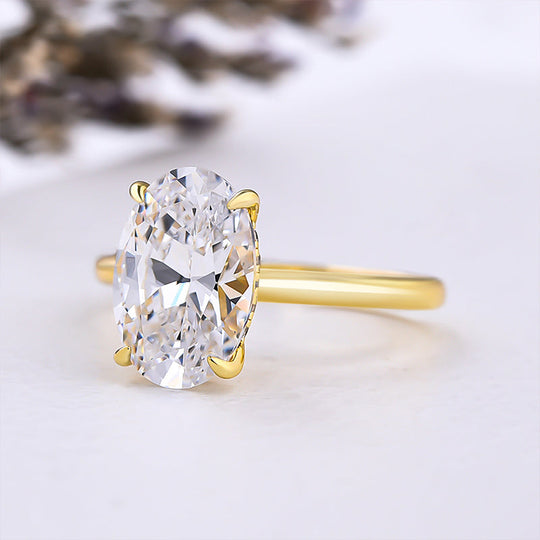 Yellow Gold 3.5 Carat Oval Cut Solitaire Engagement Ring In Sterling Silver