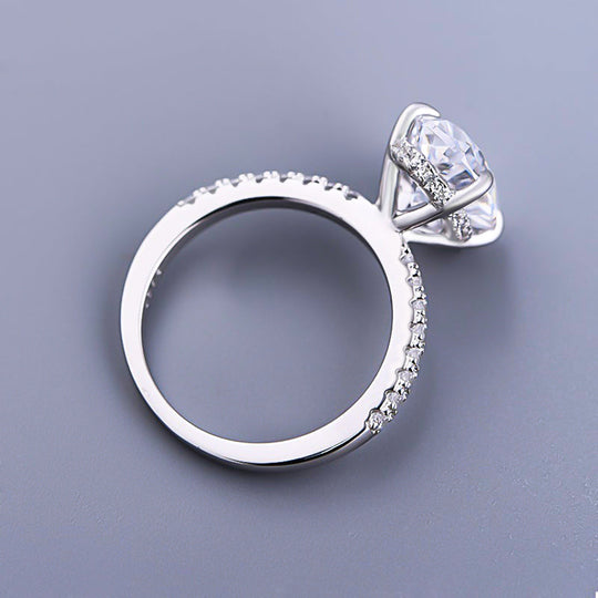 Classic Oval Cut Simulated Diamond Engagement Ring In White Gold