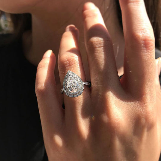 Eternity Double Halo Pear Cut 3-Pieces Wedding Set In Sterling Silver