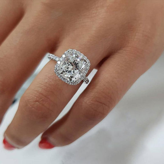 Amazing 3.2 Carat Cushion Cut Halo Engagement Ring In Sterling Silver