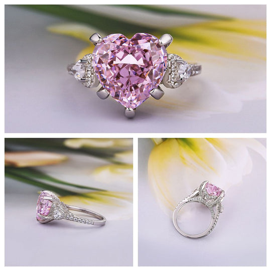 Royal Romantic 5.0 CT Pink Heart Cut Engagement Ring In Sterling Silver