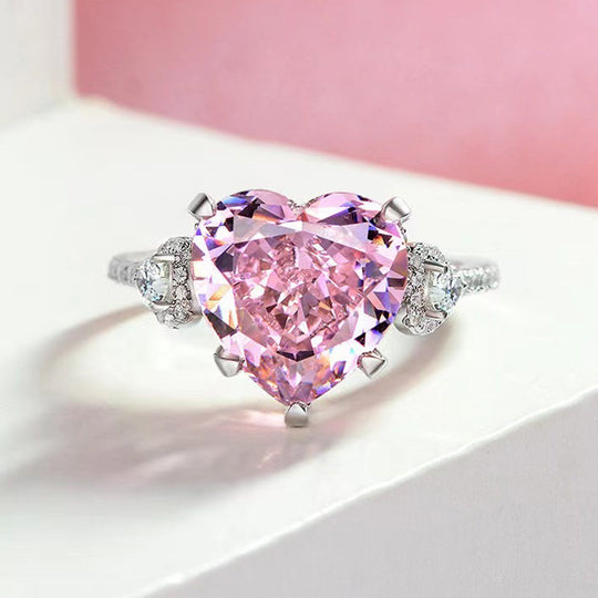 Royal Romantic 5.0 CT Pink Heart Cut Engagement Ring In Sterling Silver