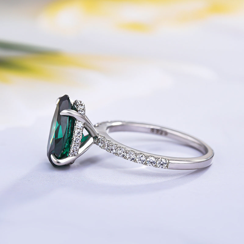 Classic Oval Cut Emerald Green Simulated Diamond Engagement Ring In Sterling Silver