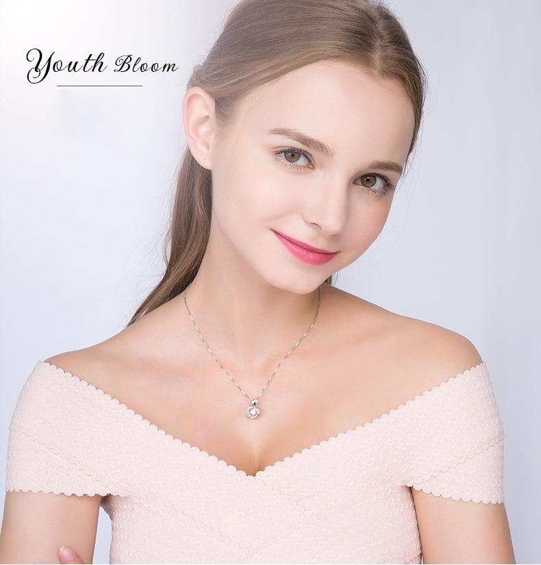Fashion Romantic Double Heart Flower Pendant Necklace with Zircon Rose - 1203