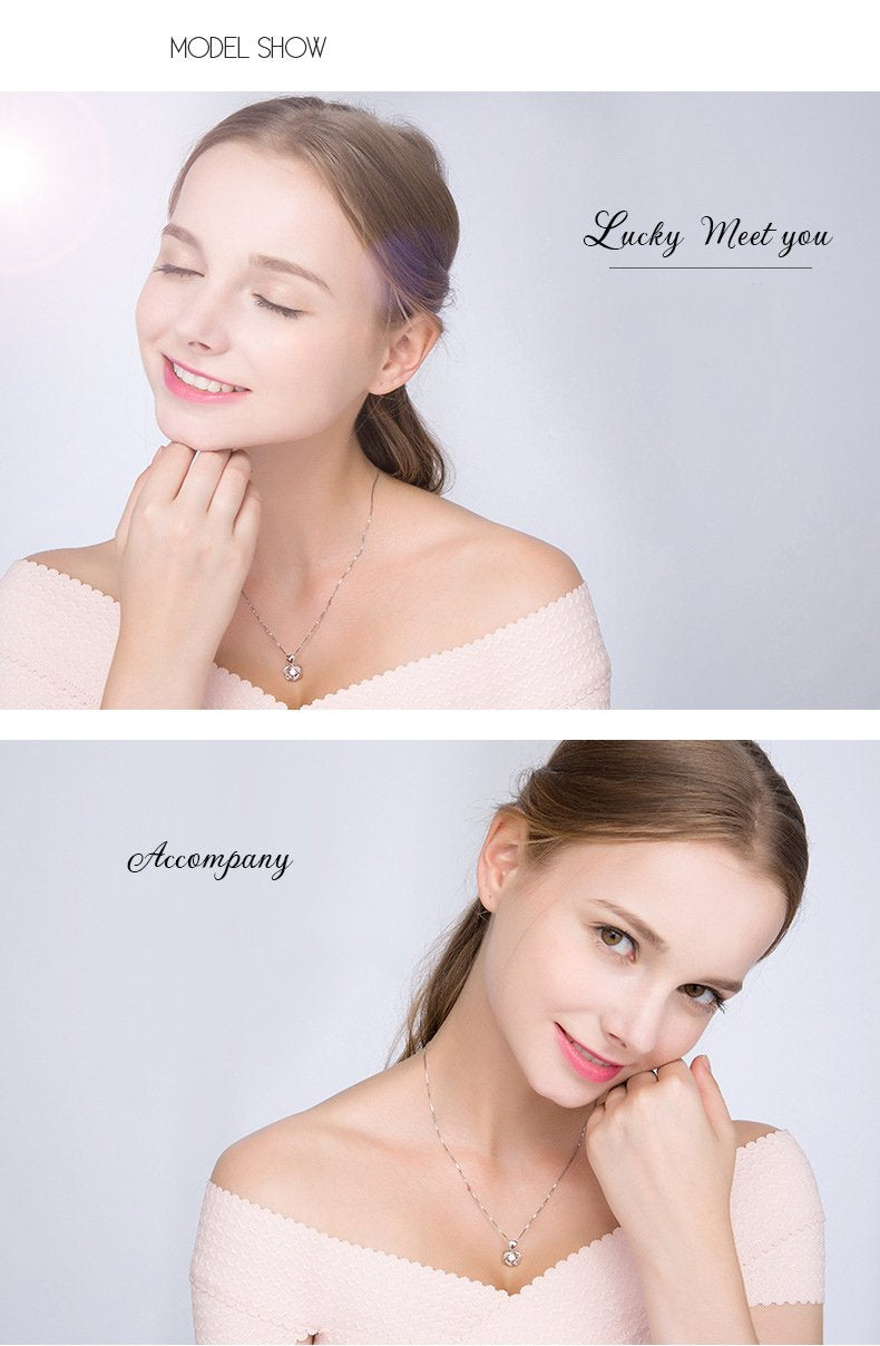 Fashion Romantic Double Heart Flower Pendant Necklace with Zircon Rose - 1203
