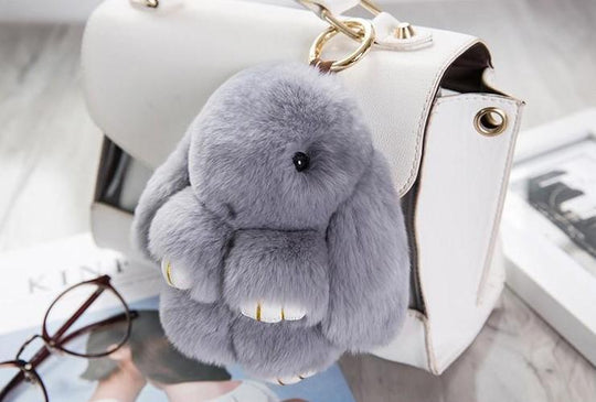 Fluffy Bunnies Fuzzy Fur Ball Pom Pom keychain- Bunny Keychain Cute Keychains-Boots N Bags Heaven-Boots N Bags Heaven