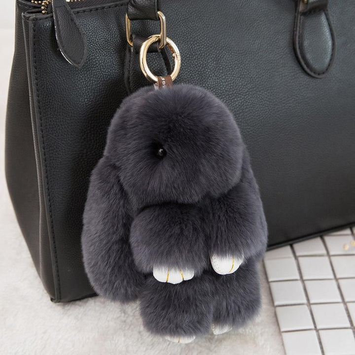 Fluffy Bunnies Fuzzy Fur Ball Pom Pom keychain- Bunny Keychain Cute Ke ...