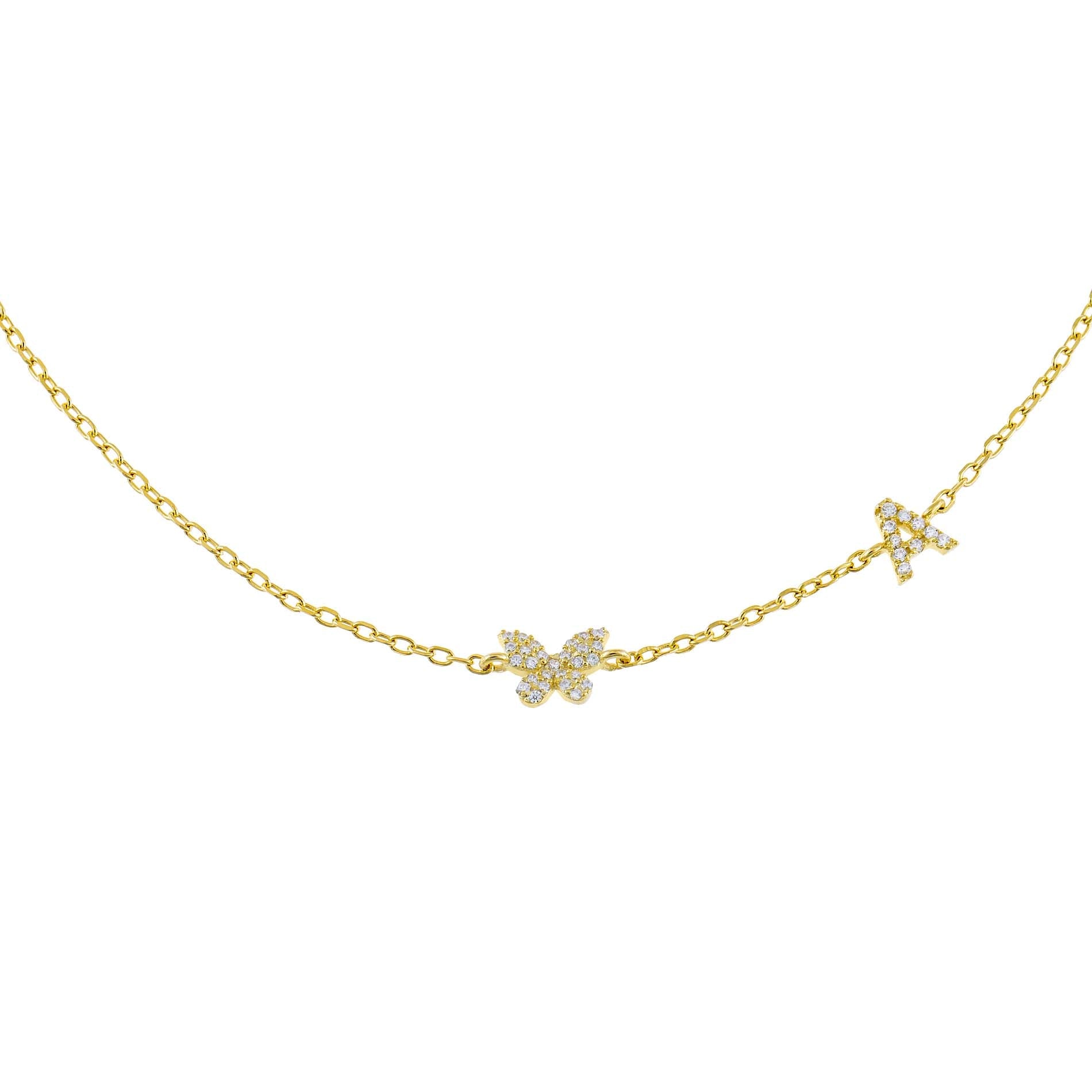 Gold / A Pavé Butterfly Initial Choker - Adina's Jewels