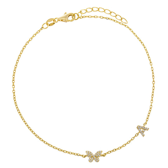 Gold / A Pavé Butterfly Initial Anklet - Adina's Jewels