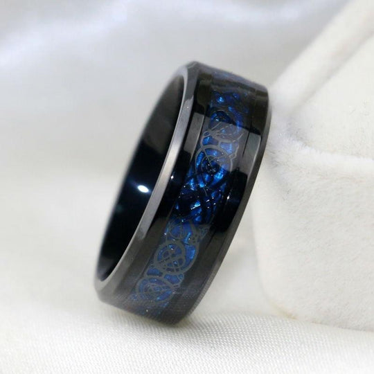 Wedding rings set his and hers-Couples Ring Set Clear Black & Blue Zirconia