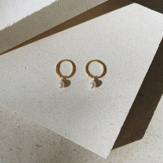 Mini Pearl Hoops - Gold