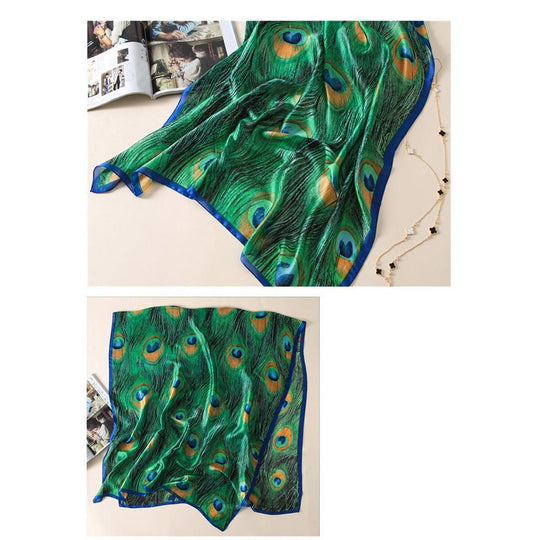 Luxurious Delicate Peacock & Floral Wrap Silky Vibrant Scarves-Boots N Bags Heaven-Boots N Bags Heaven