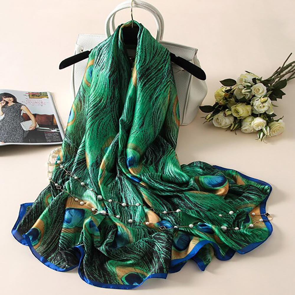 Luxurious Delicate Peacock & Floral Wrap Silky Vibrant Scarves-Boots N Bags Heaven-Boots N Bags Heaven