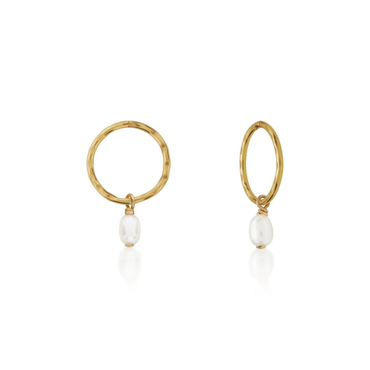 Mini Pearl Hoops - Gold