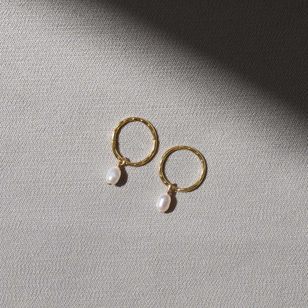 Mini Pearl Hoops - Gold