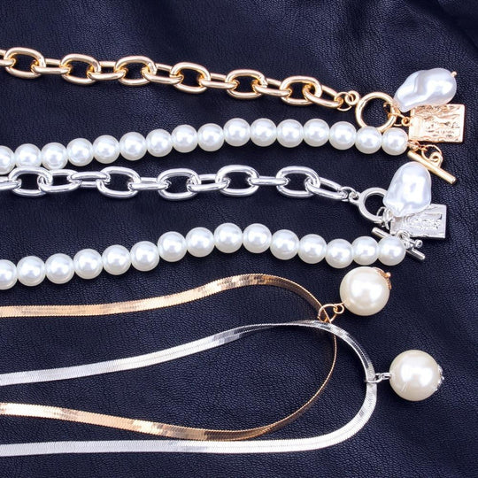 Multi Layer Pearl and Heart Pendant Chain Necklaces-Boots N Bags Heaven-Boots N Bags Heaven