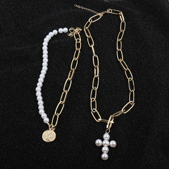 Multi Layer Pearl and Heart Pendant Chain Necklaces-Boots N Bags Heaven-Boots N Bags Heaven