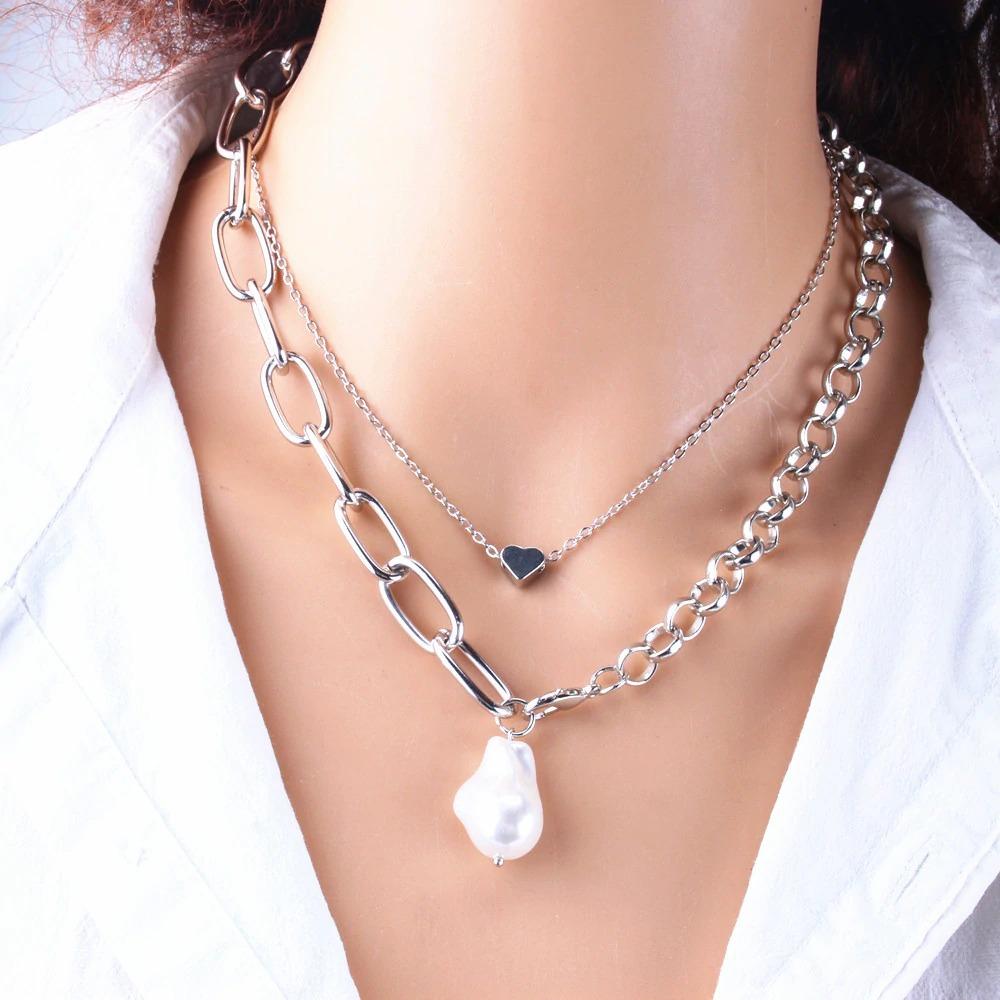 Multi Layer Pearl and Heart Pendant Chain Necklaces-Boots N Bags Heaven-Boots N Bags Heaven