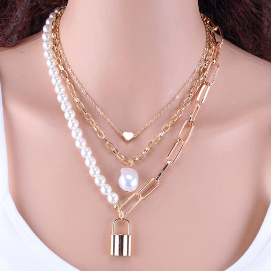 Multi Layer Pearl and Heart Pendant Chain Necklaces-Boots N Bags Heaven-Boots N Bags Heaven