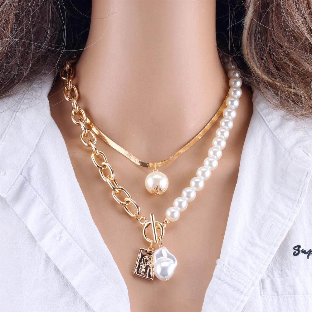 Multi Layer Pearl and Heart Pendant Chain Necklaces-Boots N Bags Heaven-Boots N Bags Heaven