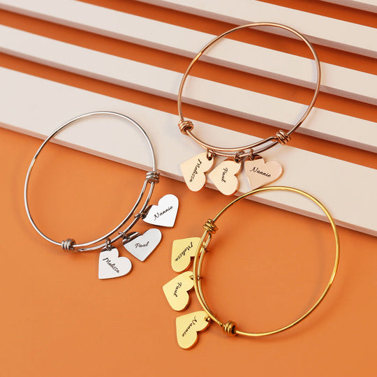 Heart Charm Bracelet Engraved Bangle Bracelets With Names