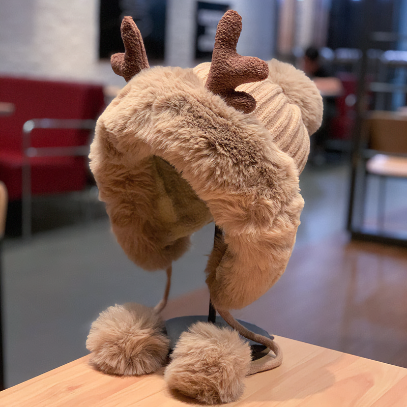 Cute Reindeer Pom Pom Winter Knit Hat - Kirakira World - grungestyle - kawaii fashion -kawaii store-kawaii aesthetic - kawaiistyle