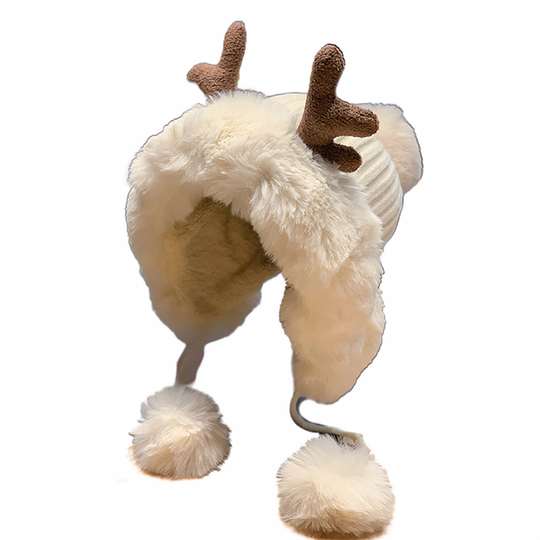 Cute Reindeer Pom Pom Winter Knit Hat - Kirakira World - grungestyle - kawaii fashion -kawaii store-kawaii aesthetic - kawaiistyle