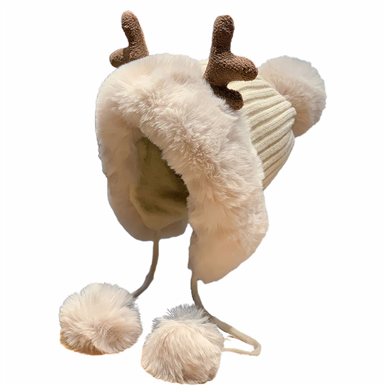 Cute Reindeer Pom Pom Winter Knit Hat - Kirakira World - grungestyle - kawaii fashion -kawaii store-kawaii aesthetic - kawaiistyle