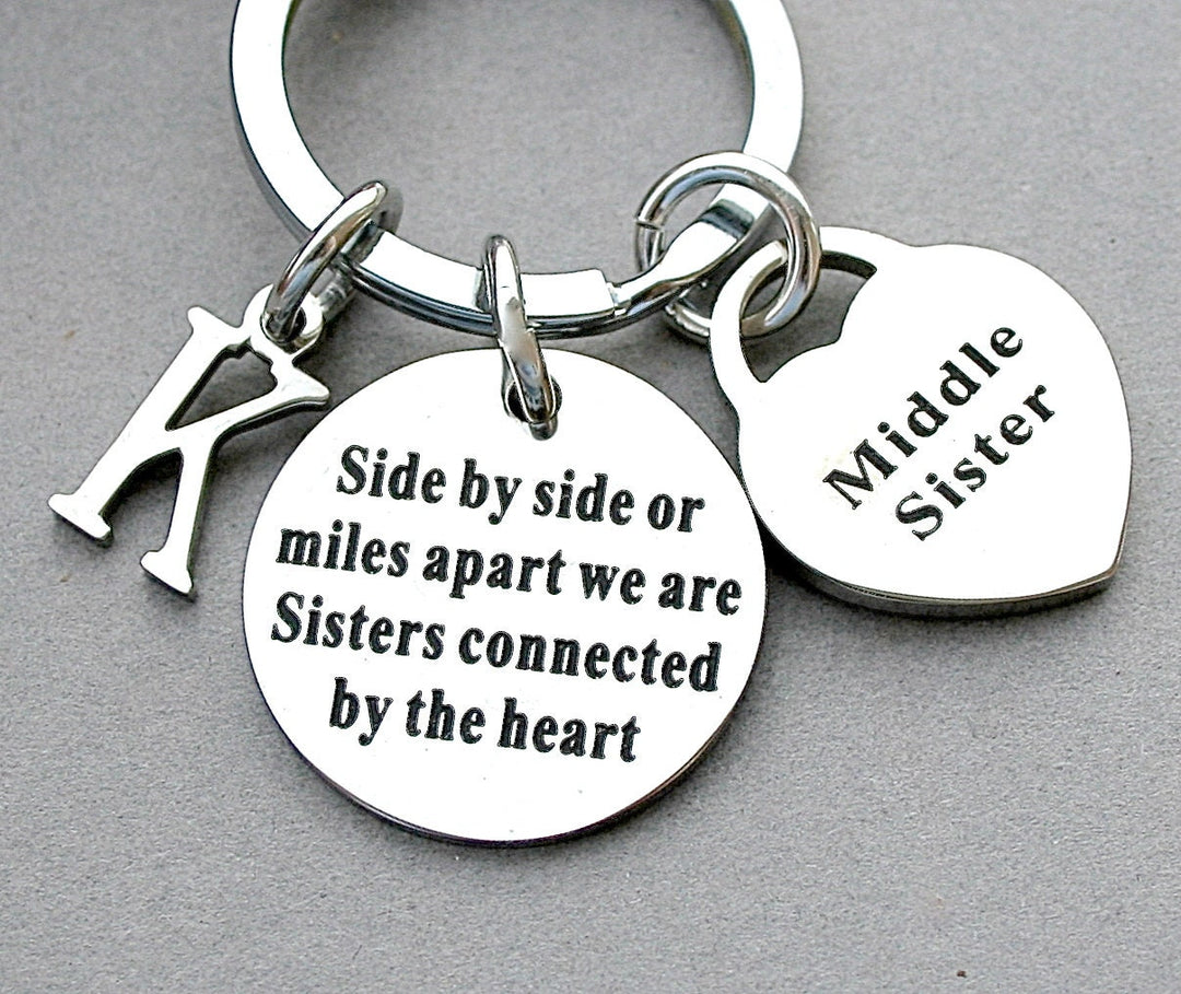 Side By Side Or Miles Apart We Are Sisters Connected By The Heart Sisters Keychain Initial Little Big Middle Sisters,