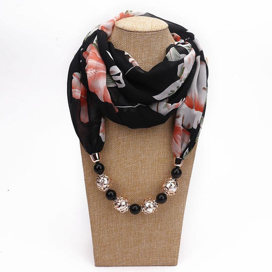 Summer Floral Chiffon Scarf with Necklace-Boots N Bags Heaven-Boots N Bags Heaven