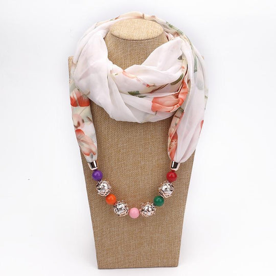 Summer Floral Chiffon Scarf with Necklace-Boots N Bags Heaven-Boots N Bags Heaven