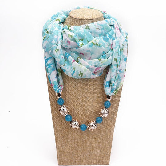 Summer Floral Chiffon Scarf with Necklace-Boots N Bags Heaven-Boots N Bags Heaven