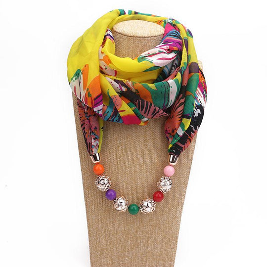 Summer Floral Chiffon Scarf with Necklace-Boots N Bags Heaven-Boots N Bags Heaven