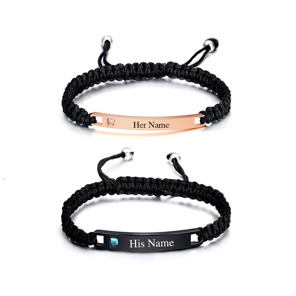 Valentines day gifts for him Personalized His & Her Name Couples Bracelet Set