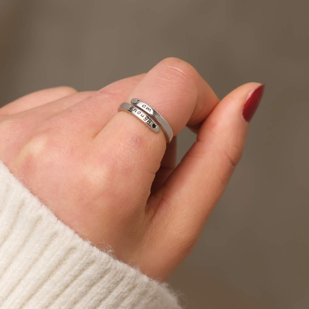 Adjustable | 925 Sterling Silver | 'I Am Enough' Ring-Awareness Avenue™-Awareness,best-seller,enough,gift: All,gift: Inspirational,IAmEnough,jewellery,Jewelry,Ring,ring: All,ring: Inspirational,Semicolon,Silver